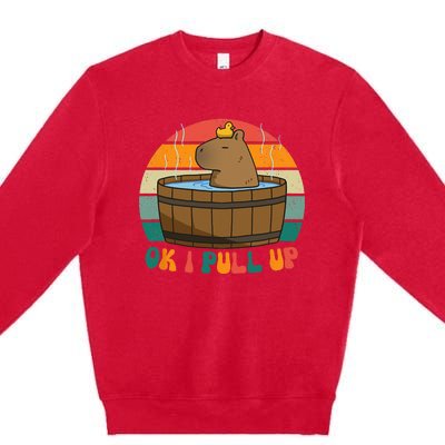 Capybara Ok I Pull Up Vintage Cute Funny Retro Rodent Premium Crewneck Sweatshirt