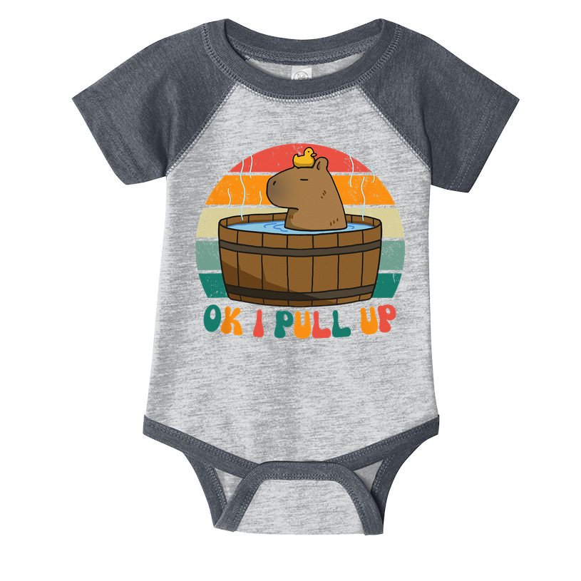Capybara Ok I Pull Up Vintage Cute Funny Retro Rodent Infant Baby Jersey Bodysuit