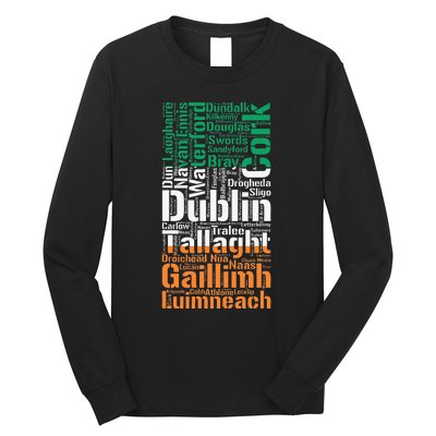 Cities of Ireland Flag Irish Roots Irish Family Long Sleeve Shirt