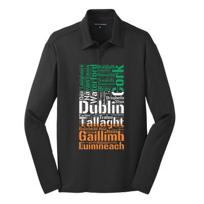 Cities of Ireland Flag Irish Roots Irish Family Silk Touch Performance Long Sleeve Polo