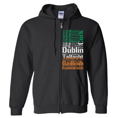 Cities of Ireland Flag Irish Roots Irish Family Full Zip Hoodie