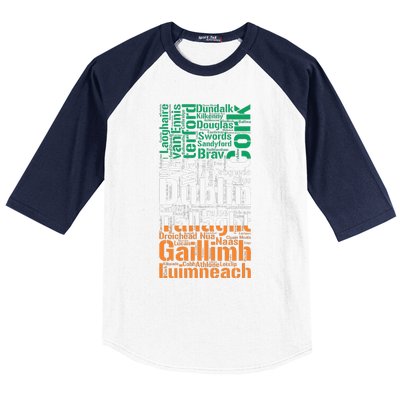 Cities of Ireland Flag Irish Roots Irish Family Baseball Sleeve Shirt