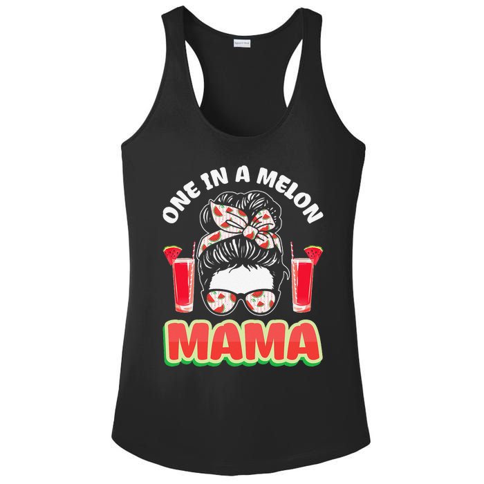 Cute One In A Melon Mama Messy Bun Watermelon Party Vibes Ladies PosiCharge Competitor Racerback Tank