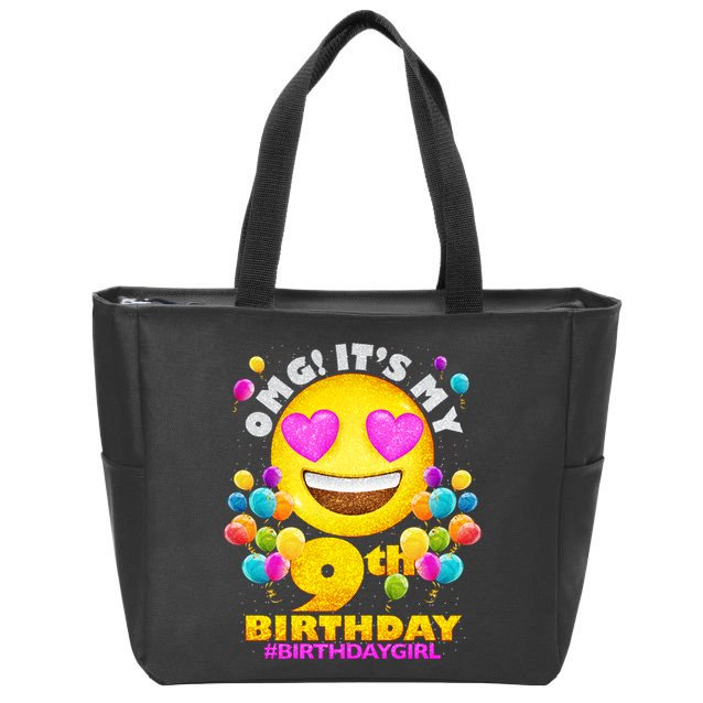 Cute OMG It's My 9th Birthday #BirthdayGirl Emoji Zip Tote Bag