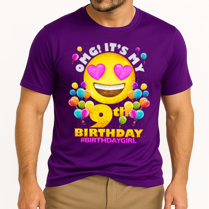 Cute OMG It's My 9th Birthday #BirthdayGirl Emoji Cooling Performance Crew T-Shirt