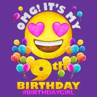 Cute OMG It's My 9th Birthday #BirthdayGirl Emoji Cooling Performance Crew T-Shirt