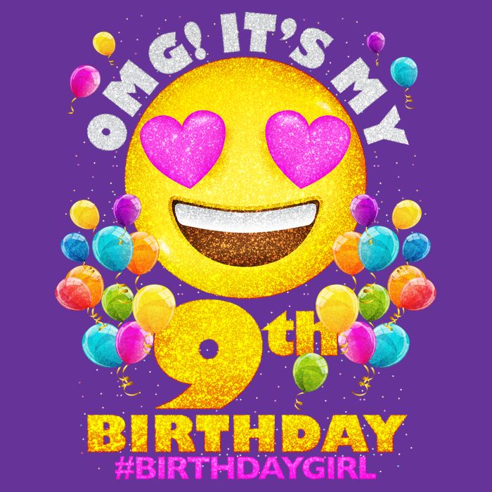 Cute OMG It's My 9th Birthday #BirthdayGirl Emoji Cooling Performance Crew T-Shirt