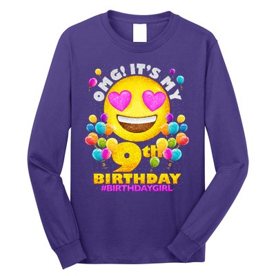 Cute OMG It's My 9th Birthday #BirthdayGirl Emoji Long Sleeve Shirt