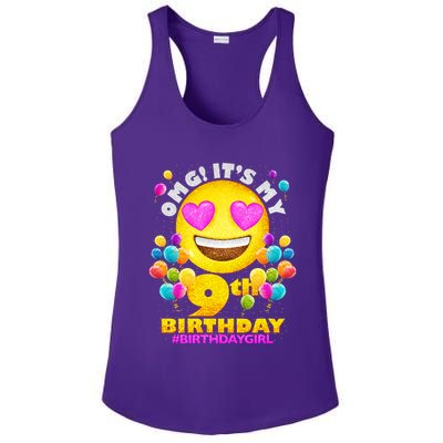 Cute OMG It's My 9th Birthday #BirthdayGirl Emoji Ladies PosiCharge Competitor Racerback Tank