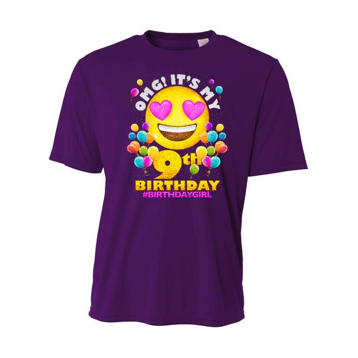 Cute OMG It's My 9th Birthday #BirthdayGirl Emoji Youth Performance Sprint T-Shirt