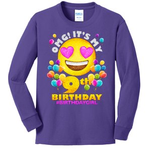 Cute OMG It's My 9th Birthday #BirthdayGirl Emoji Kids Long Sleeve Shirt