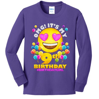 Cute OMG It's My 9th Birthday #BirthdayGirl Emoji Kids Long Sleeve Shirt