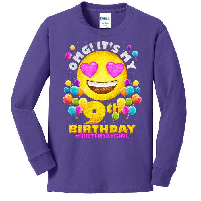 Cute OMG It's My 9th Birthday #BirthdayGirl Emoji Kids Long Sleeve Shirt