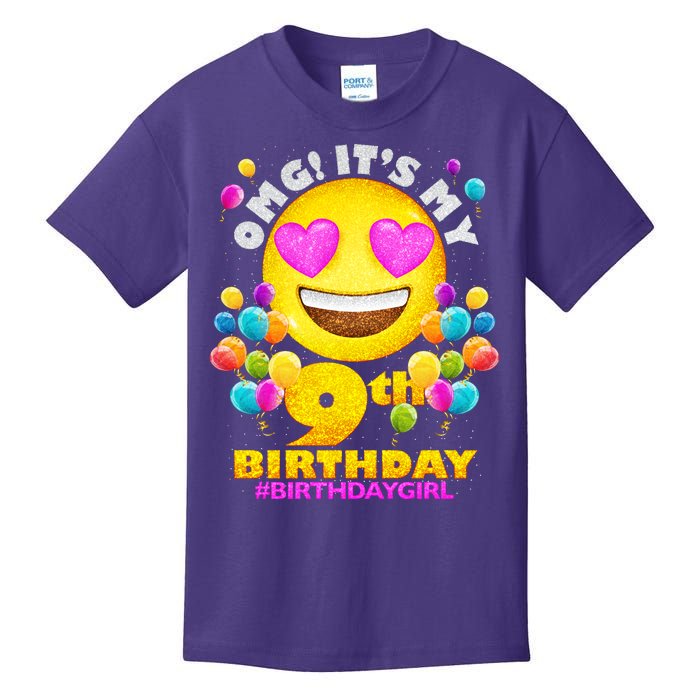 Cute OMG It's My 9th Birthday #BirthdayGirl Emoji Kids T-Shirt