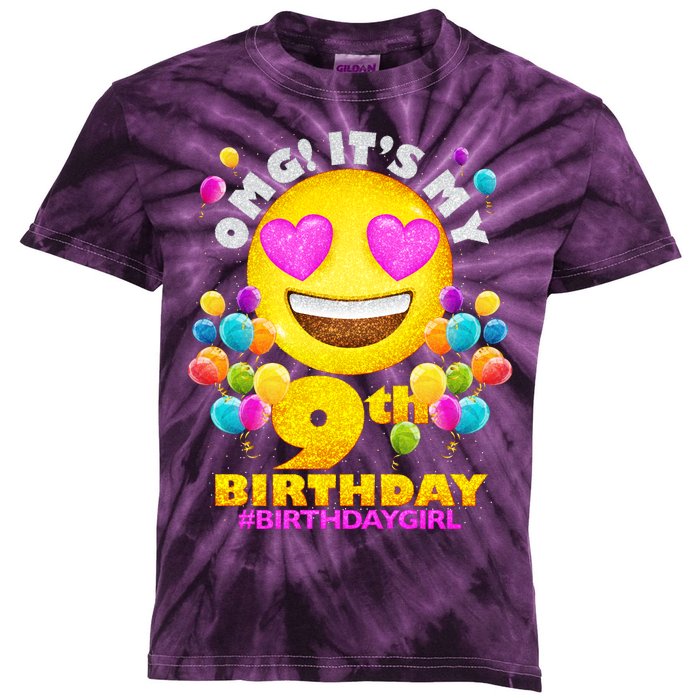 Cute OMG It's My 9th Birthday #BirthdayGirl Emoji Kids Tie-Dye T-Shirt