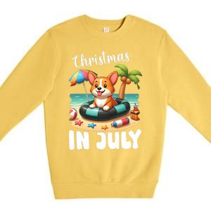 Corgi On Inflatable Boat Merry Christmas In July Day Lover Premium Crewneck Sweatshirt