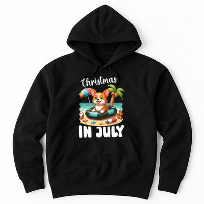 Corgi On Inflatable Boat Merry Christmas In July Day Lover Hoodie