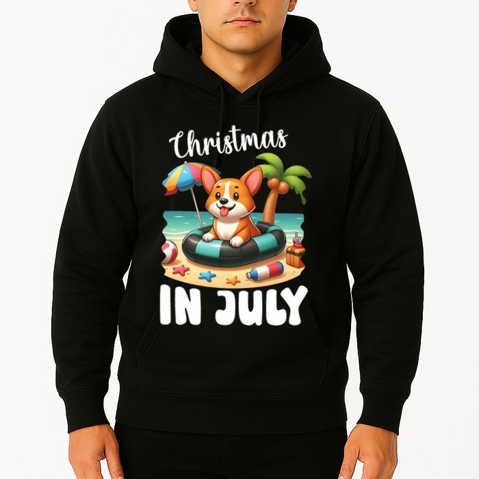 Corgi On Inflatable Boat Merry Christmas In July Day Lover Hoodie