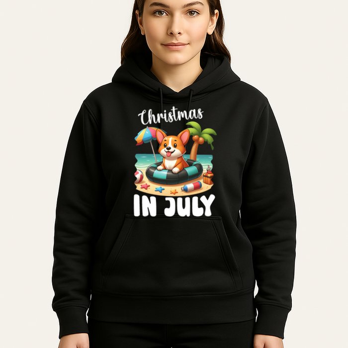 Corgi On Inflatable Boat Merry Christmas In July Day Lover Hoodie