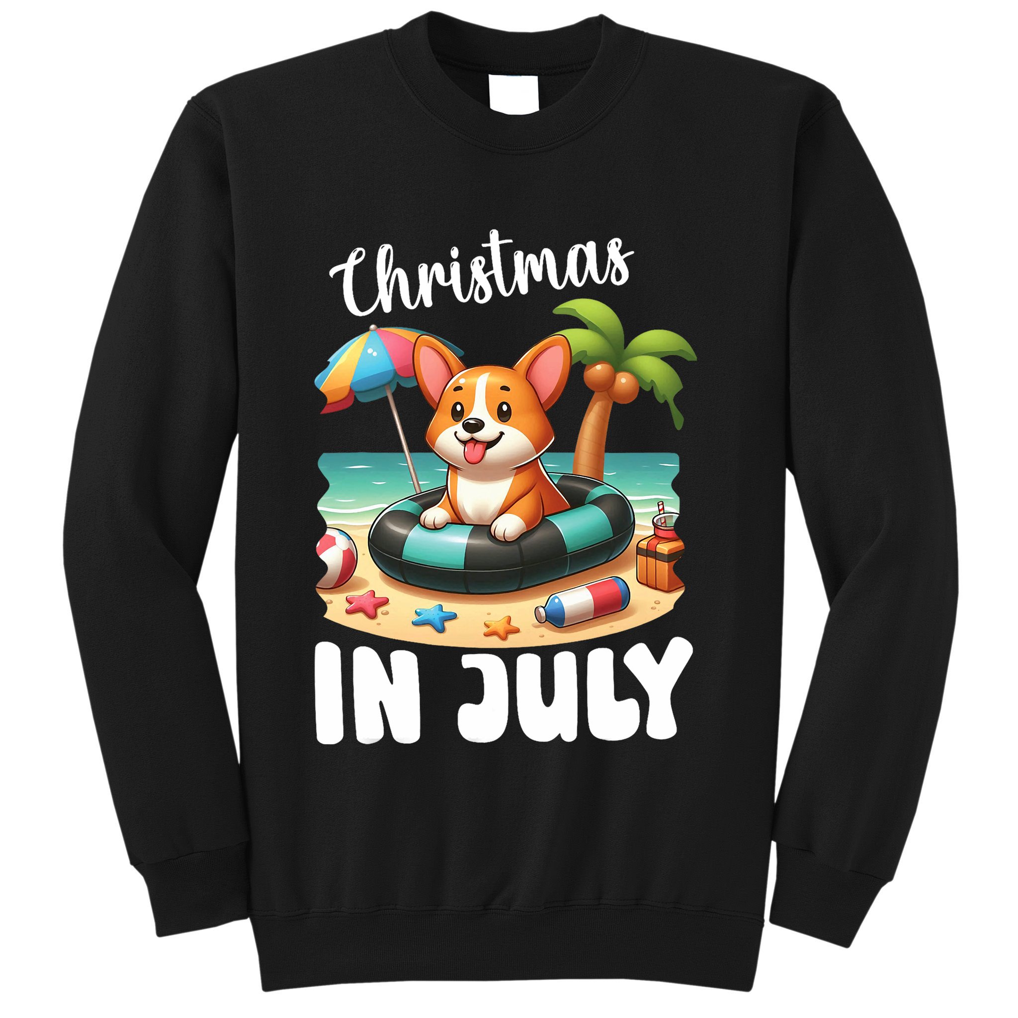 Corgi On Inflatable Boat Merry Christmas In July Day Lover Sweatshirt