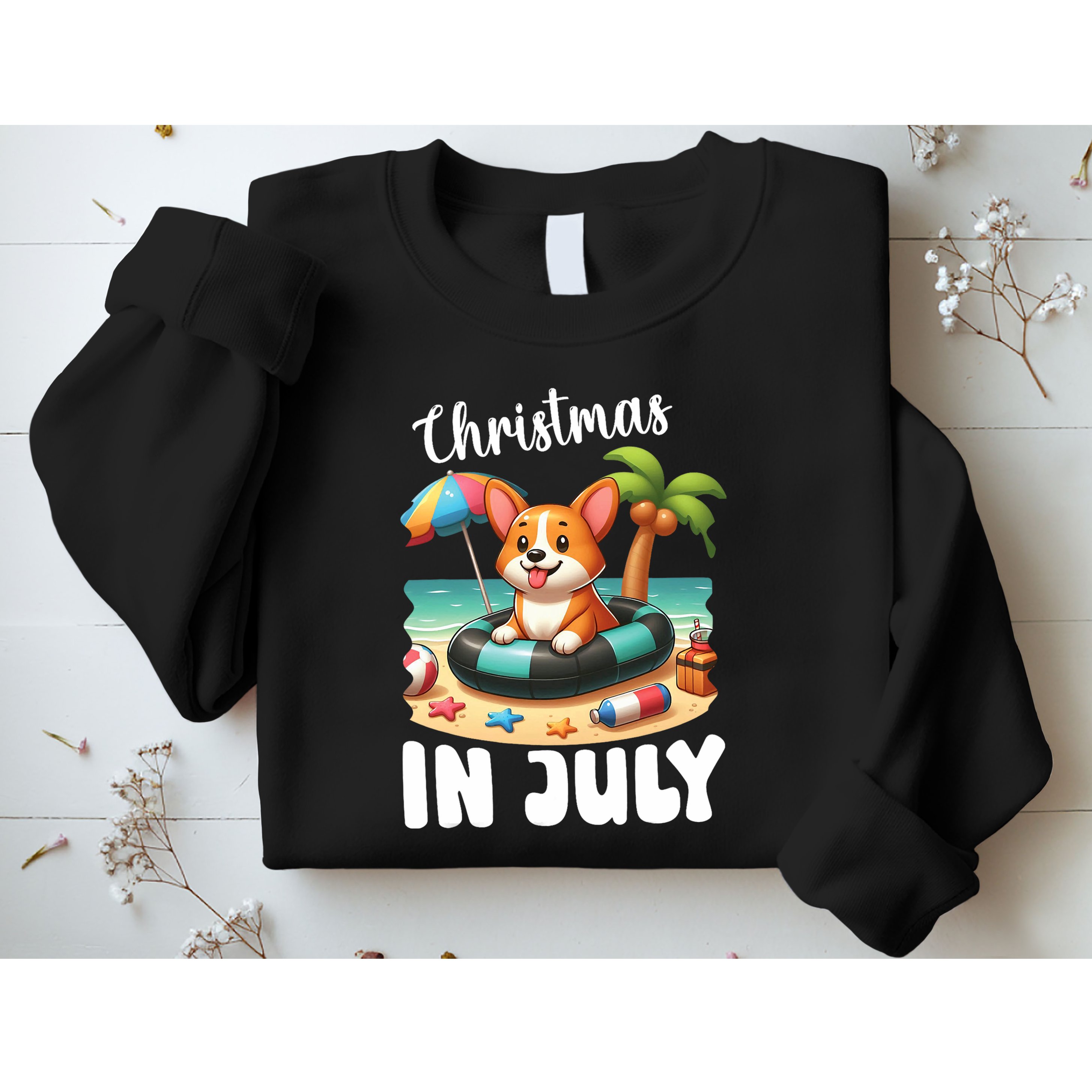 Corgi On Inflatable Boat Merry Christmas In July Day Lover Sweatshirt