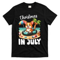 Corgi On Inflatable Boat Merry Christmas In July Day Lover T-Shirt