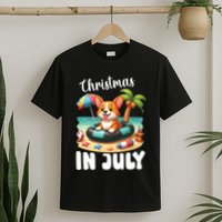 Corgi On Inflatable Boat Merry Christmas In July Day Lover T-Shirt