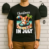 Corgi On Inflatable Boat Merry Christmas In July Day Lover T-Shirt