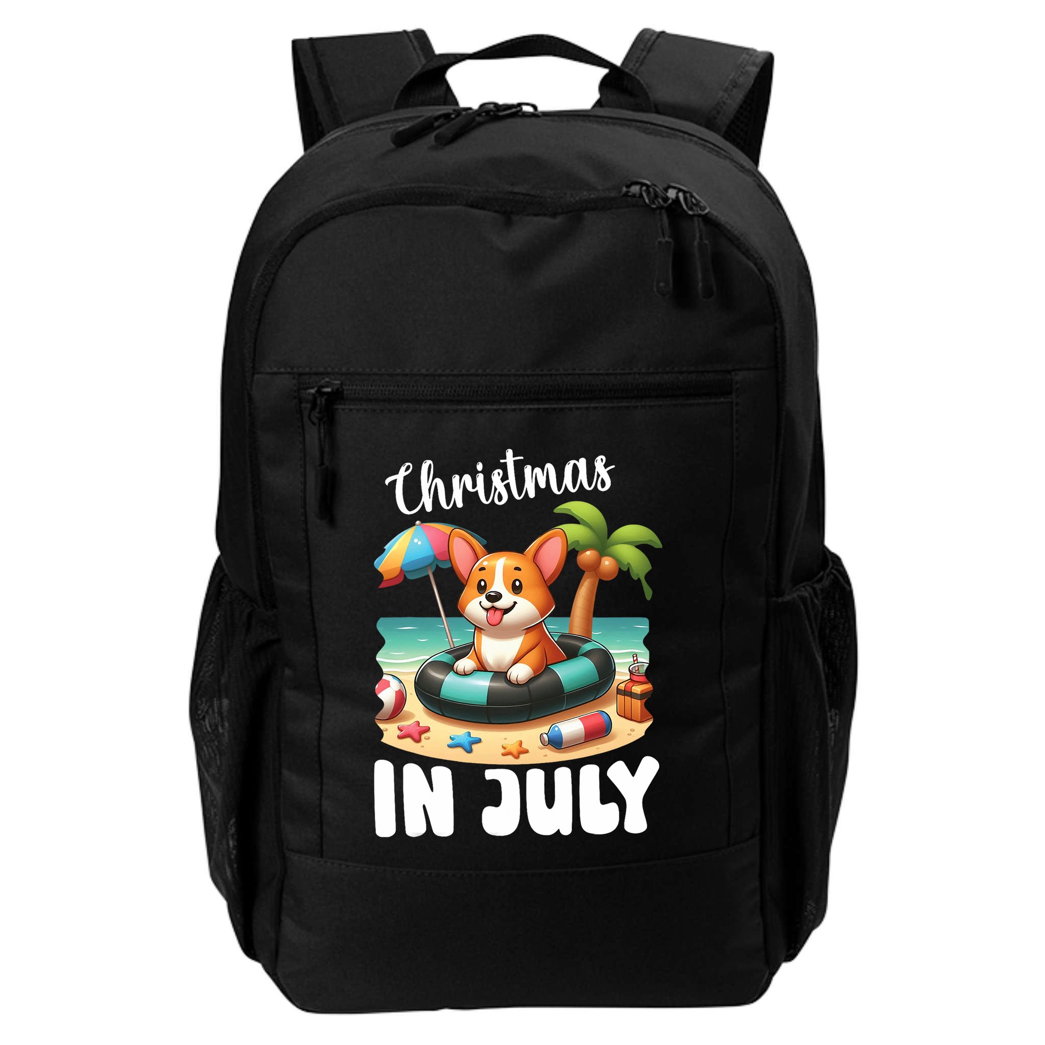 Corgi On Inflatable Boat Merry Christmas In July Day Lover Backpack