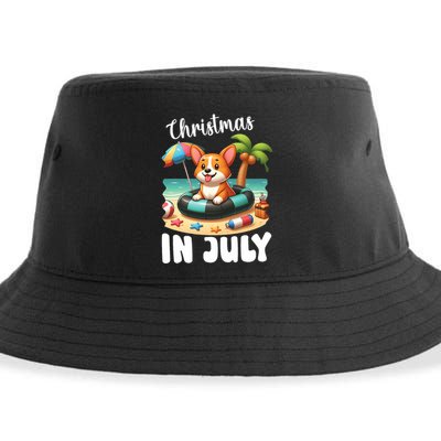 Corgi On Inflatable Boat Merry Christmas In July Day Lover Sustainable Bucket Hat
