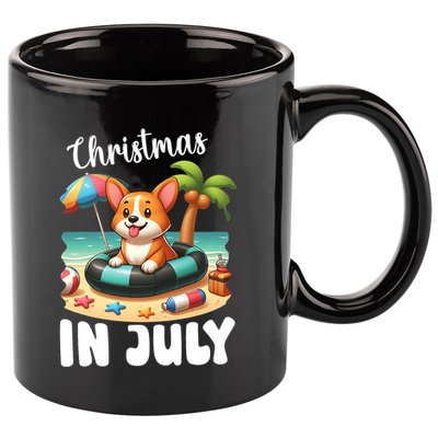 Corgi On Inflatable Boat Merry Christmas In July Day Lover 11oz C Handle Ceramic Mug
