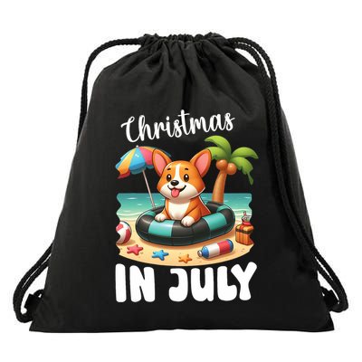 Corgi On Inflatable Boat Merry Christmas In July Day Lover Drawstring Bag