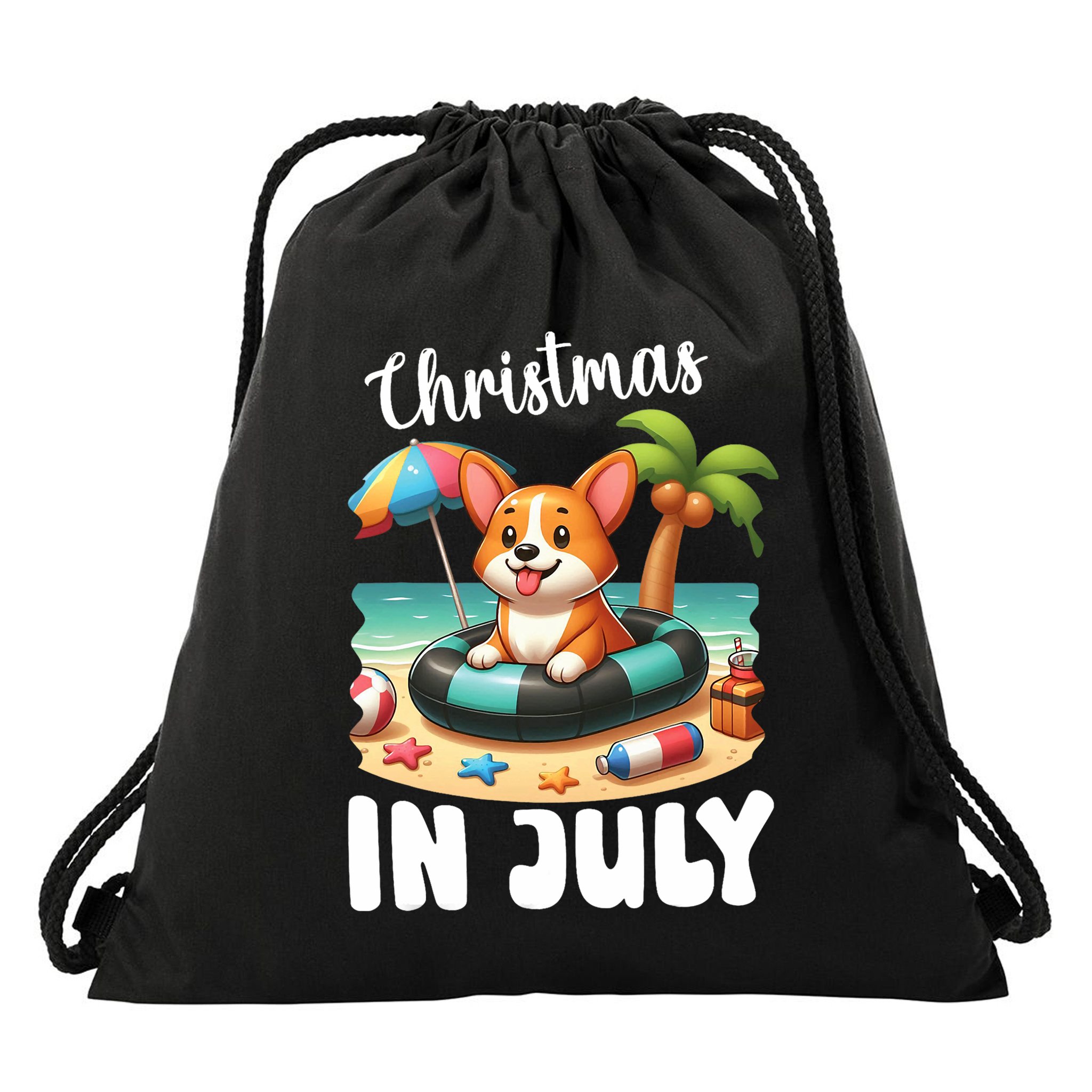 Corgi On Inflatable Boat Merry Christmas In July Day Lover Drawstring Bag