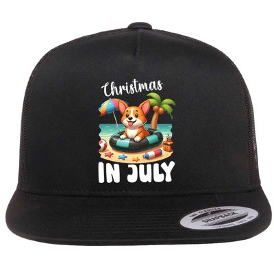 Corgi On Inflatable Boat Merry Christmas In July Day Lover Flat Bill Trucker Hat