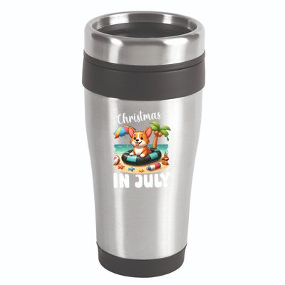 Corgi On Inflatable Boat Merry Christmas In July Day Lover 16oz Travel Tumbler