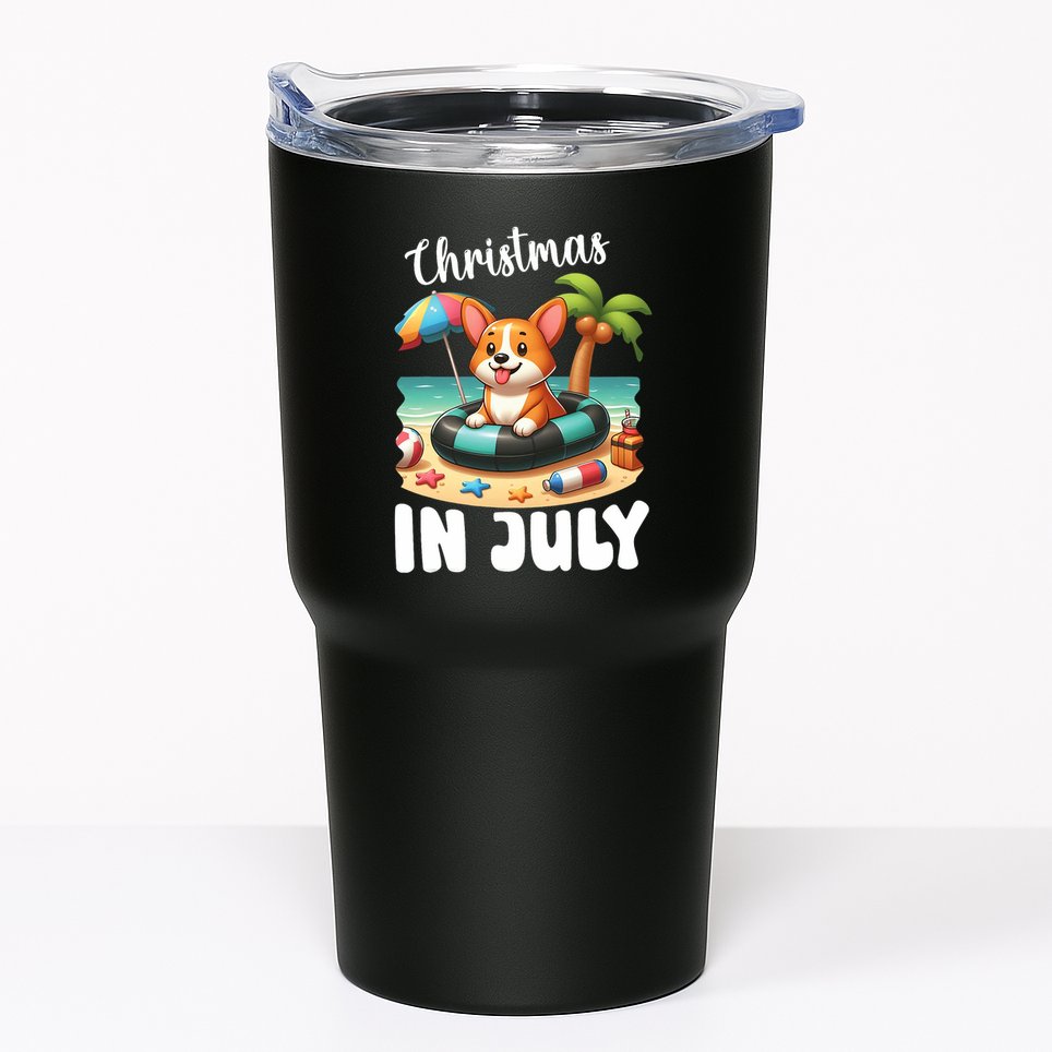 Corgi On Inflatable Boat Merry Christmas In July Day Lover Tumbler
