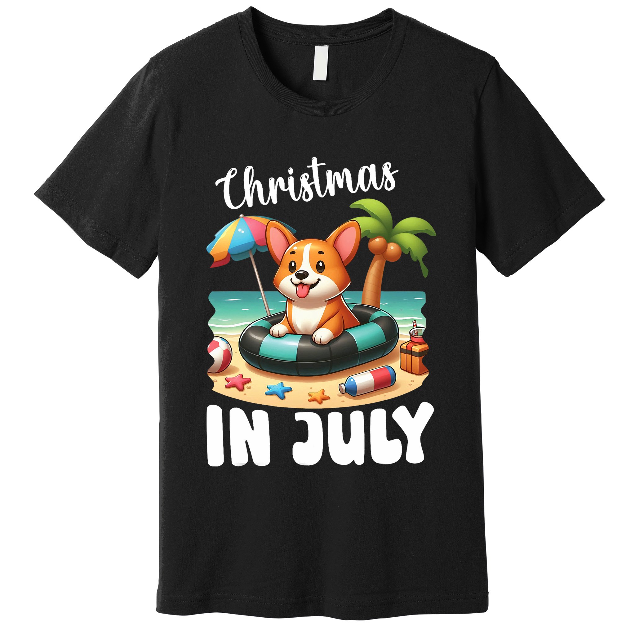 Corgi On Inflatable Boat Merry Christmas In July Day Lover Premium T-Shirt