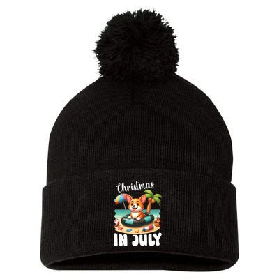 Corgi On Inflatable Boat Merry Christmas In July Day Lover Pom Pom 12in Knit Beanie