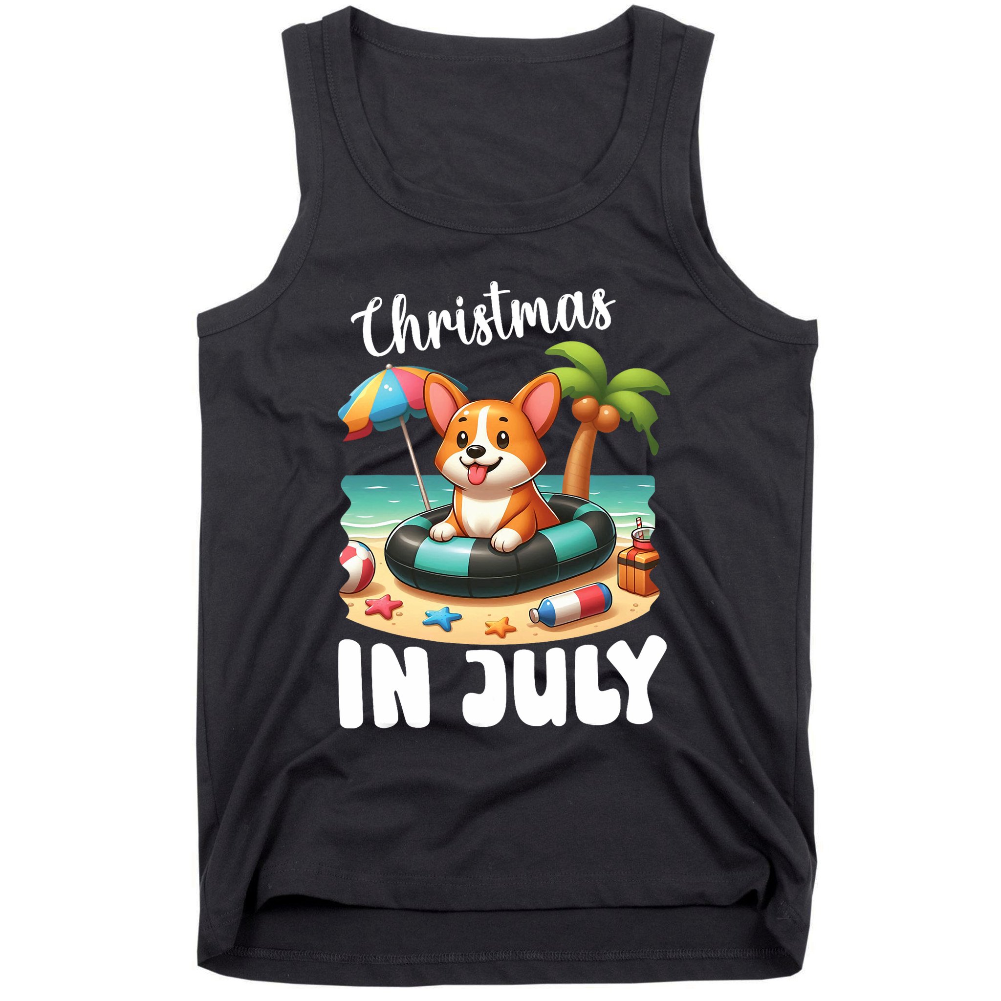 Corgi On Inflatable Boat Merry Christmas In July Day Lover Tank Top