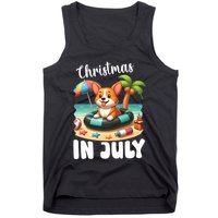 Corgi On Inflatable Boat Merry Christmas In July Day Lover Tank Top