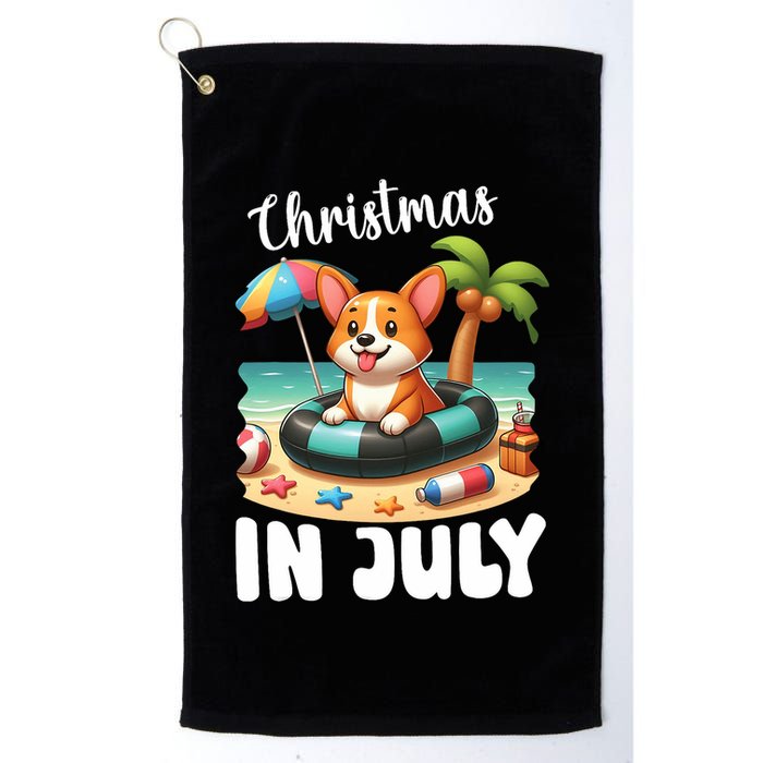 Corgi On Inflatable Boat Merry Christmas In July Day Lover Golf Towel