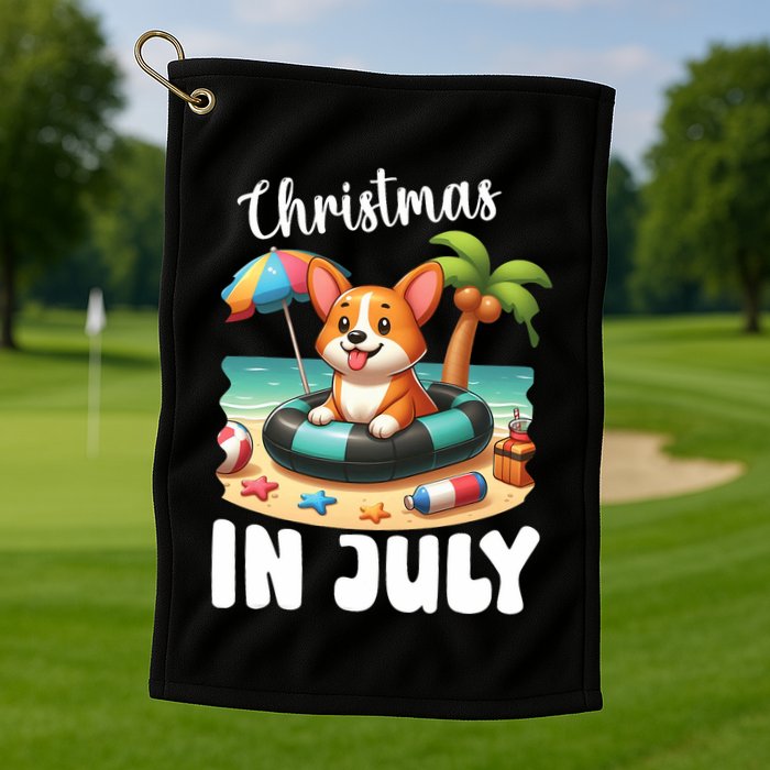 Corgi On Inflatable Boat Merry Christmas In July Day Lover Golf Towel