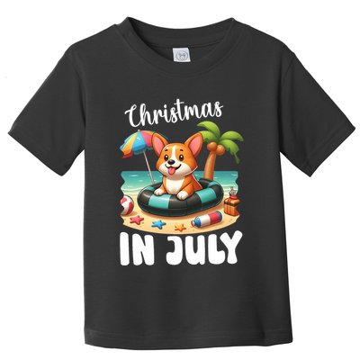 Corgi On Inflatable Boat Merry Christmas In July Day Lover Toddler T-Shirt