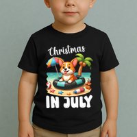 Corgi On Inflatable Boat Merry Christmas In July Day Lover Toddler T-Shirt