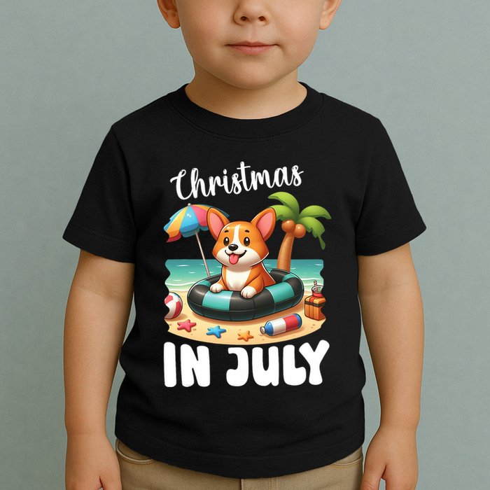 Corgi On Inflatable Boat Merry Christmas In July Day Lover Toddler T-Shirt