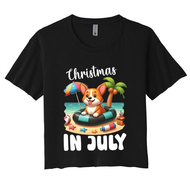 Corgi On Inflatable Boat Merry Christmas In July Day Lover Crop Top