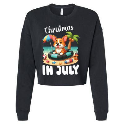 Corgi On Inflatable Boat Merry Christmas In July Day Lover Cropped Pullover Crew