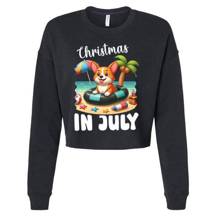 Corgi On Inflatable Boat Merry Christmas In July Day Lover Cropped Pullover Crew
