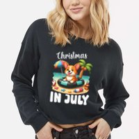 Corgi On Inflatable Boat Merry Christmas In July Day Lover Cropped Pullover Crew