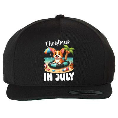 Corgi On Inflatable Boat Merry Christmas In July Day Lover Wool Snapback Cap